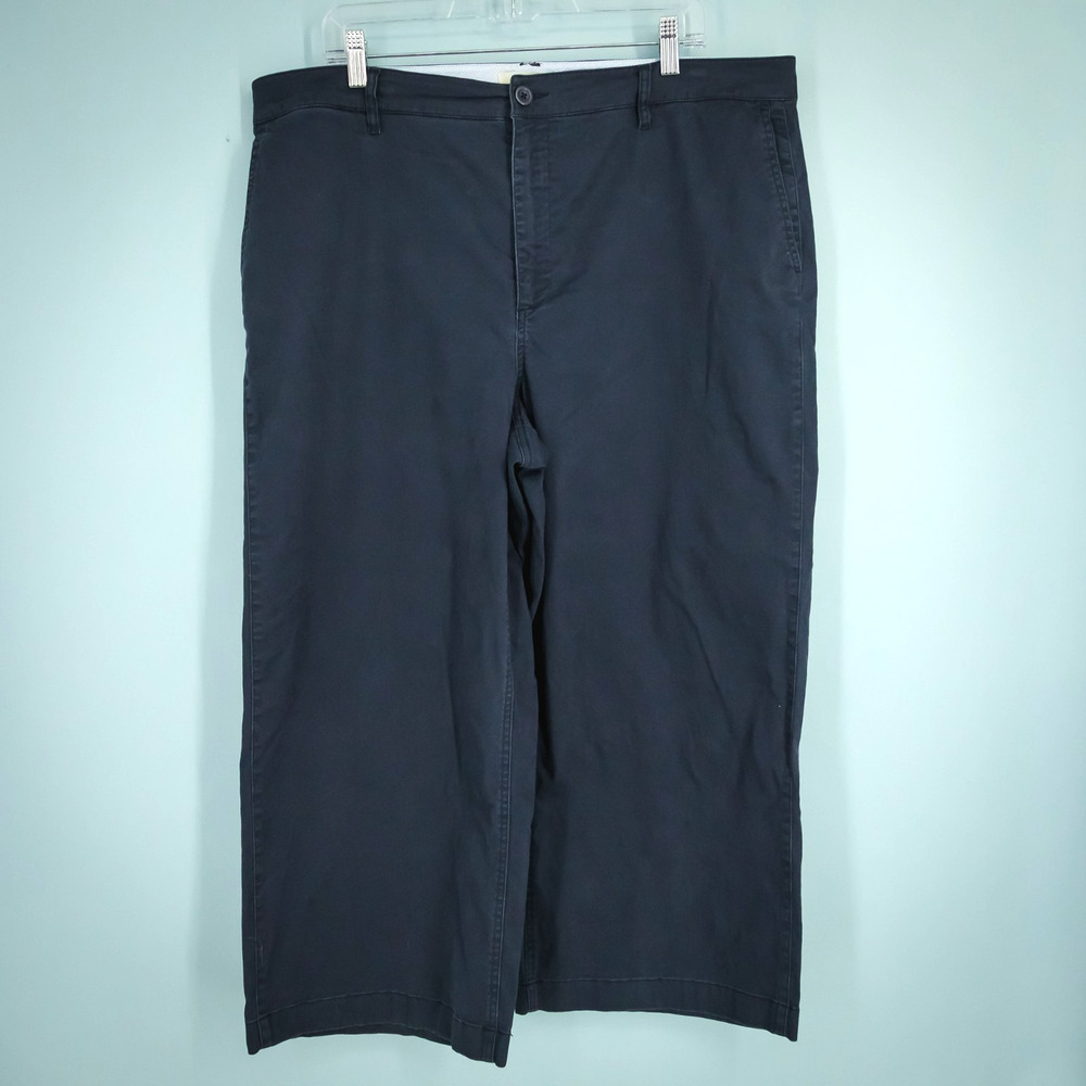 Boden Plus Size 20 Navy Blue Barnsbury Crop Chino Trousers Wide Leg Cotton Pants